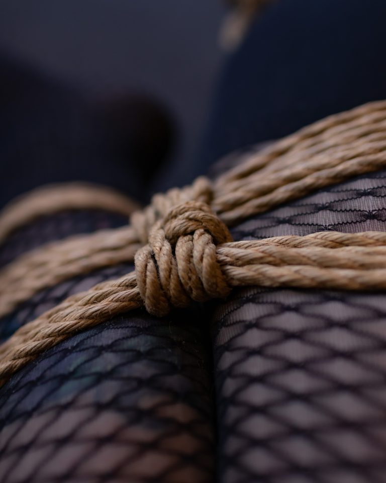 natural color rope against black fishnet stockings